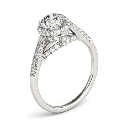 14k White Gold Round Cut Pave Set Shank Diamond Engagement Ring (1 3/8 cttw)-Teresa&#39;s Fashionista LLC