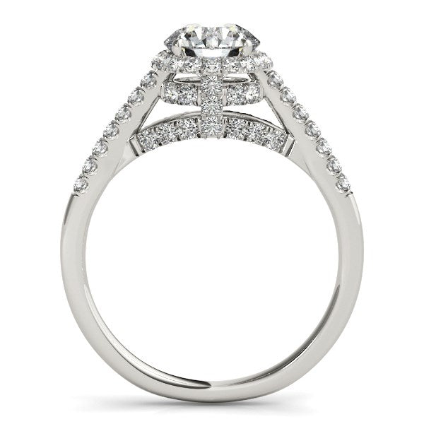 14k White Gold Round Cut Pave Set Shank Diamond Engagement Ring (1 3/8 cttw)-Teresa&#39;s Fashionista LLC