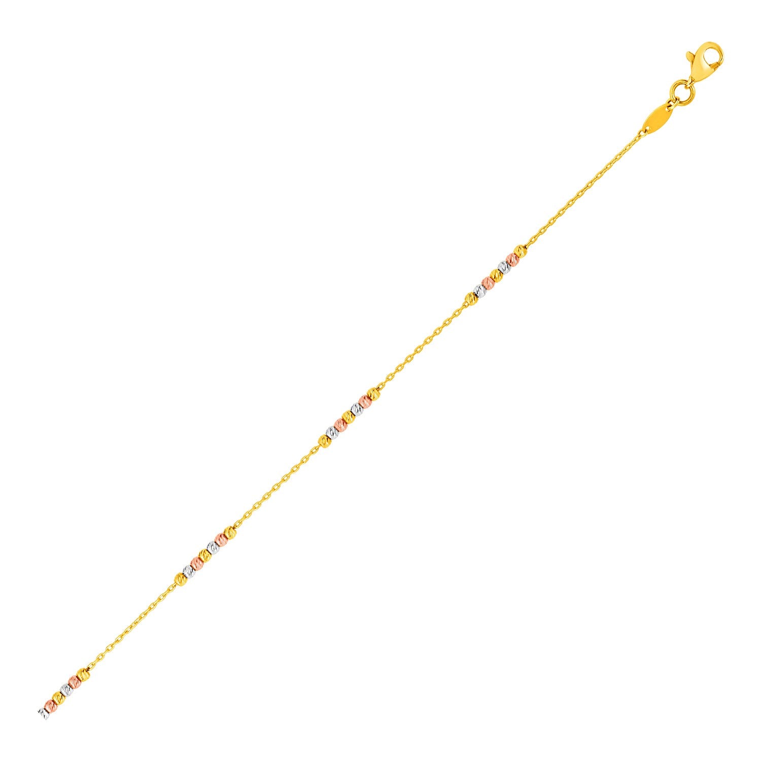 14k Tri Color Gold Anklet with Textured Beads-Teresa&#39;s Fashionista LLC