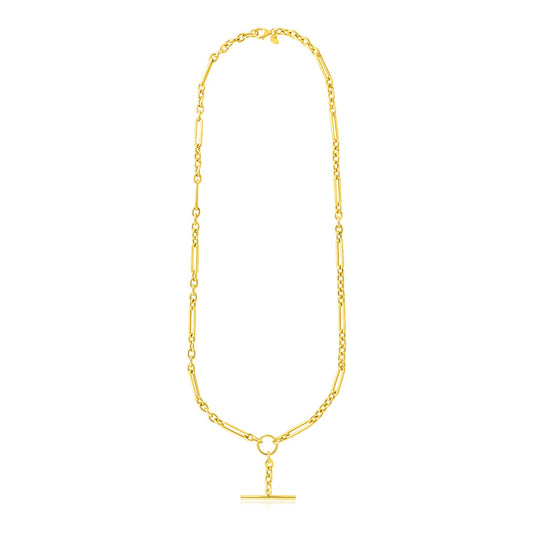 14k Yellow Gold Alternating Oval and Round Chain Necklace with Toggle-Teresa&#39;s Fashionista LLC