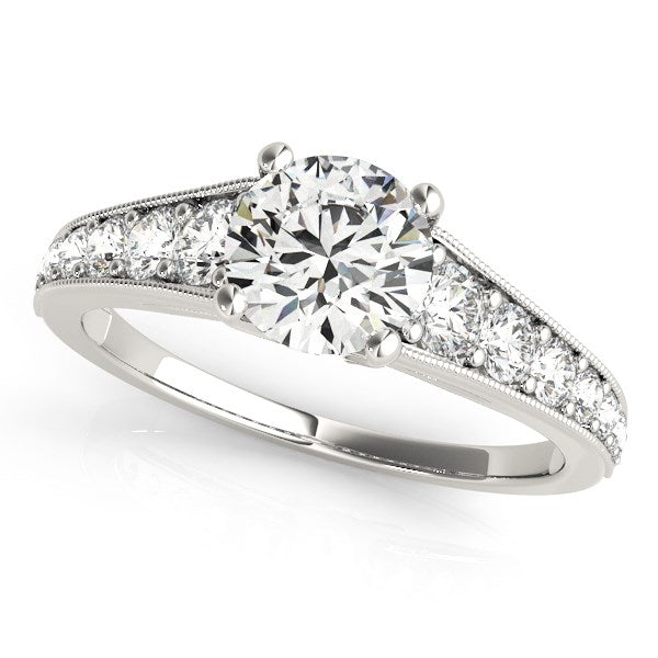 14k White Gold Antique Tapered Shank Diamond Engagement Ring (1 3/8 cttw)-Teresa&#39;s Fashionista LLC