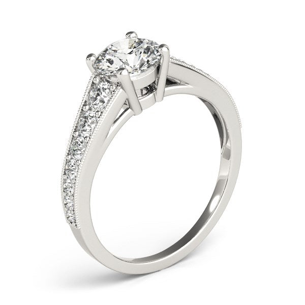 14k White Gold Antique Tapered Shank Diamond Engagement Ring (1 3/8 cttw)-Teresa&#39;s Fashionista LLC