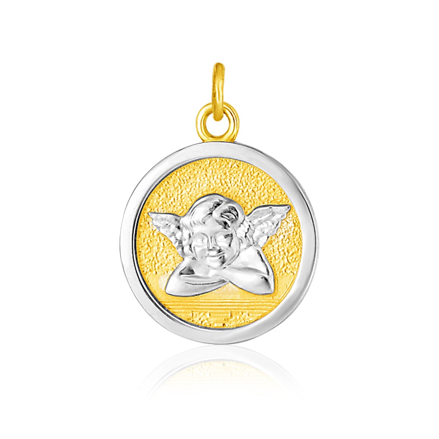 14k Two Tone Gold Round Angel Medal Pendant-Teresa&#39;s Fashionista LLC