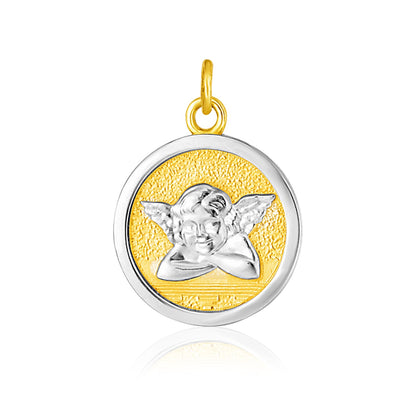 14k Two Tone Gold Round Angel Medal Pendant-Teresa&#39;s Fashionista LLC