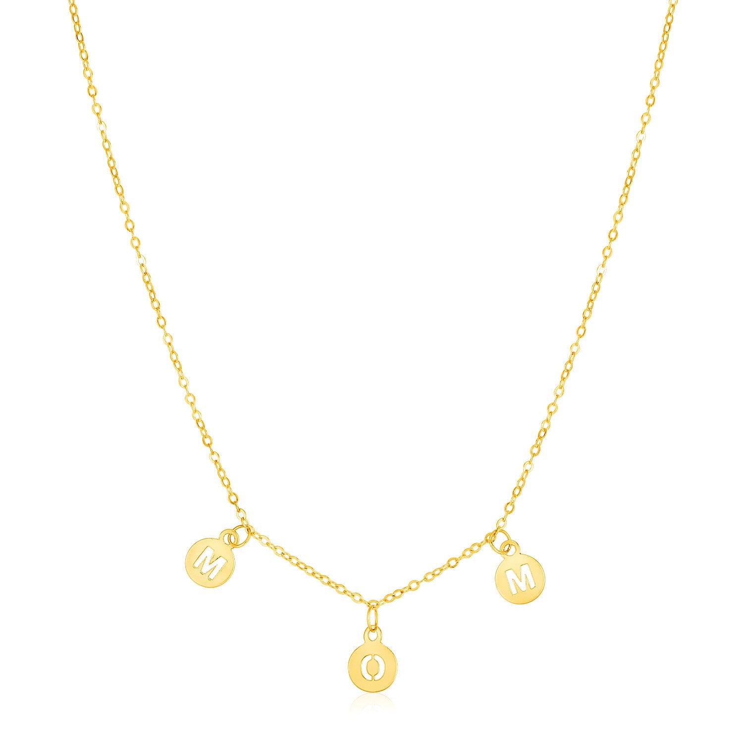 14k Yellow Gold Mom Necklace with Circle Drops-Teresa&#39;s Fashionista LLC