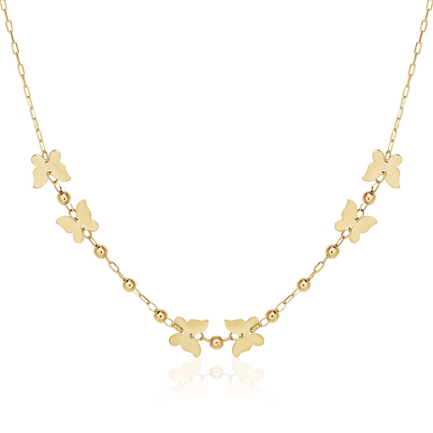 14k Yellow Gold 18 inch Necklace with Polished Butterflies and Beads-Teresa&#39;s Fashionista LLC