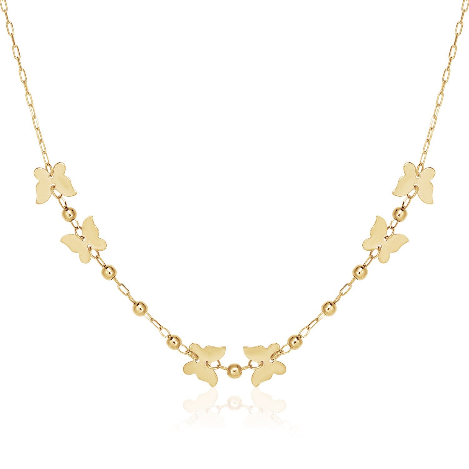 14k Yellow Gold 18 inch Necklace with Polished Butterflies and Beads-Teresa&#39;s Fashionista LLC