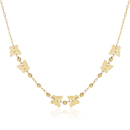 14k Yellow Gold 18 inch Necklace with Polished Butterflies and Beads-Teresa&#39;s Fashionista LLC