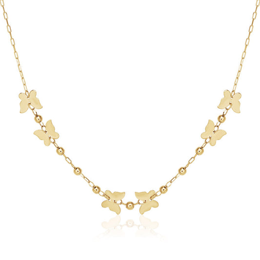 14k Yellow Gold 18 inch Necklace with Polished Butterflies and Beads-Teresa&#39;s Fashionista LLC