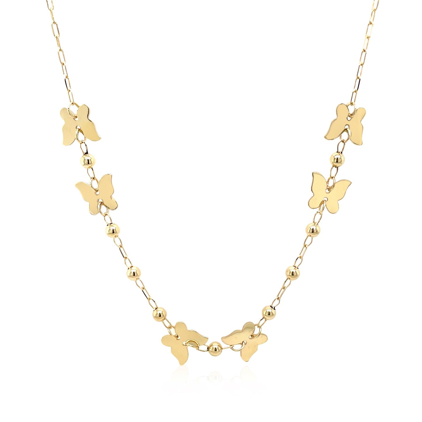 14k Yellow Gold 18 inch Necklace with Polished Butterflies and Beads-Teresa&#39;s Fashionista LLC