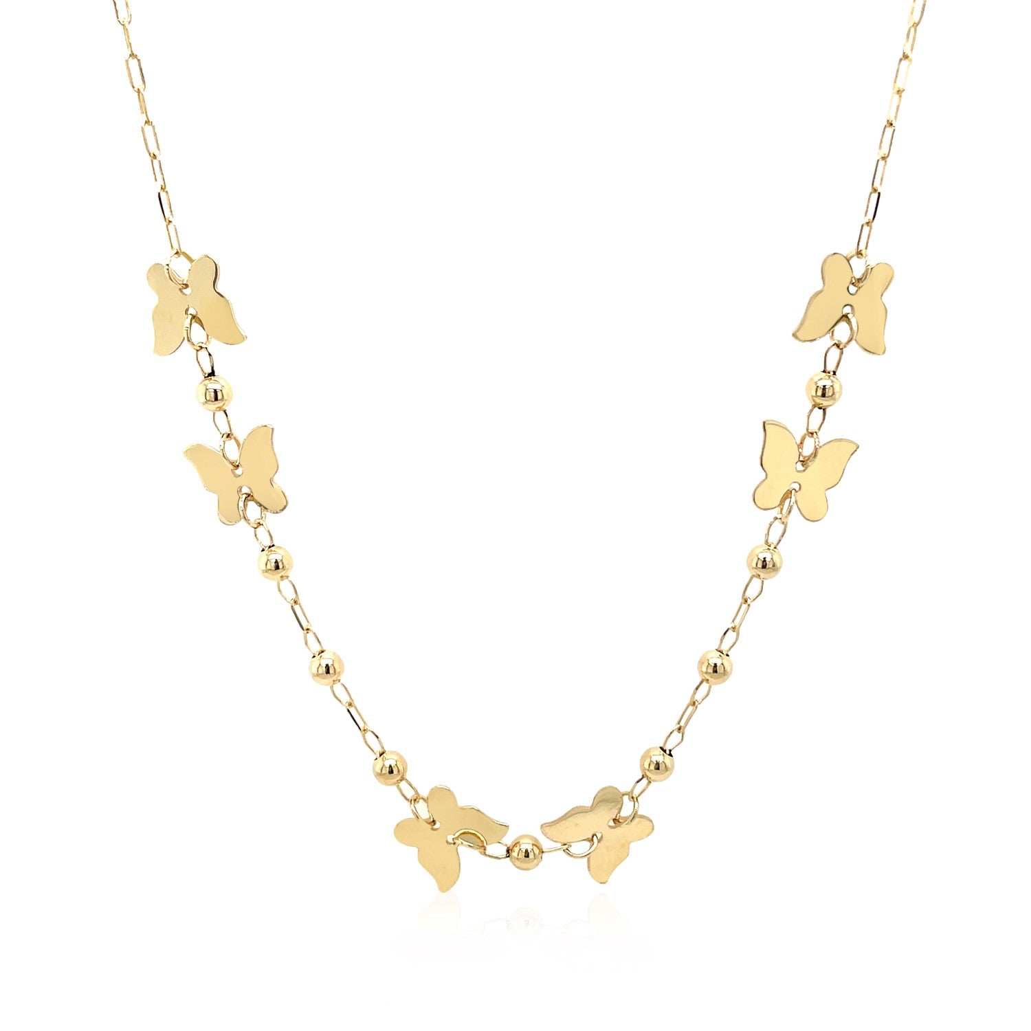 14k Yellow Gold 18 inch Necklace with Polished Butterflies and Beads-Teresa&#39;s Fashionista LLC