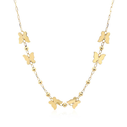 14k Yellow Gold 18 inch Necklace with Polished Butterflies and Beads-Teresa&#39;s Fashionista LLC