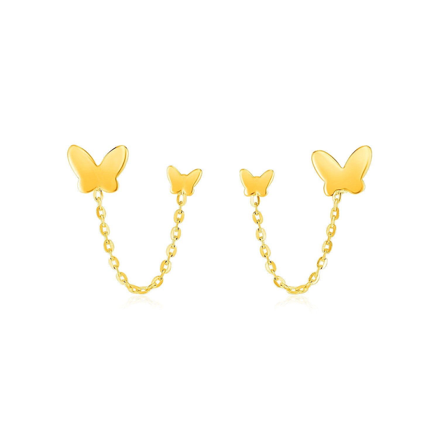 14k Yellow Gold Two Hole Post Earrings with Butterflies-Teresa&#39;s Fashionista LLC