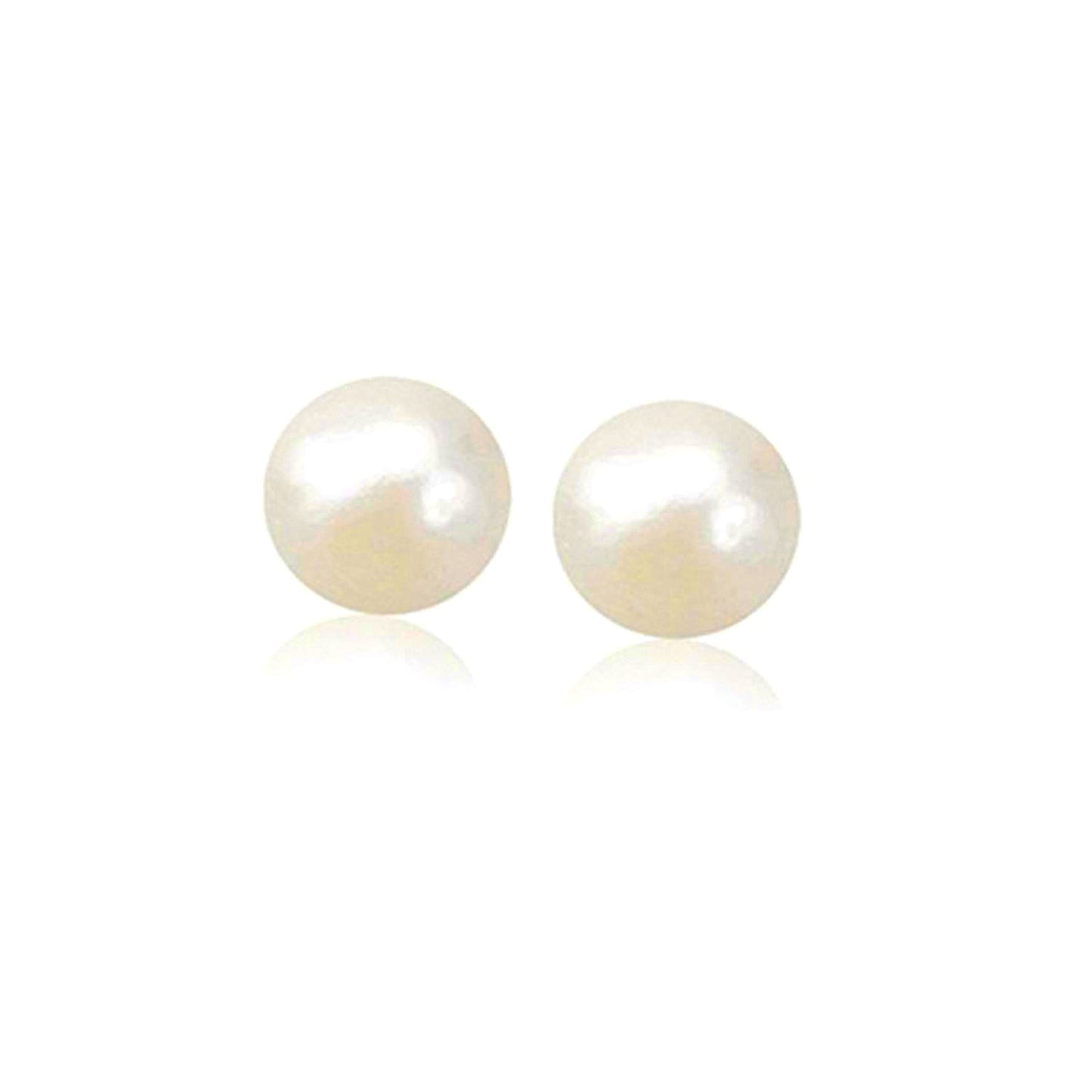 14k Yellow Gold Freshwater Cultured White Pearl Stud Earrings (7.0 mm)-Teresa&#39;s Fashionista LLC