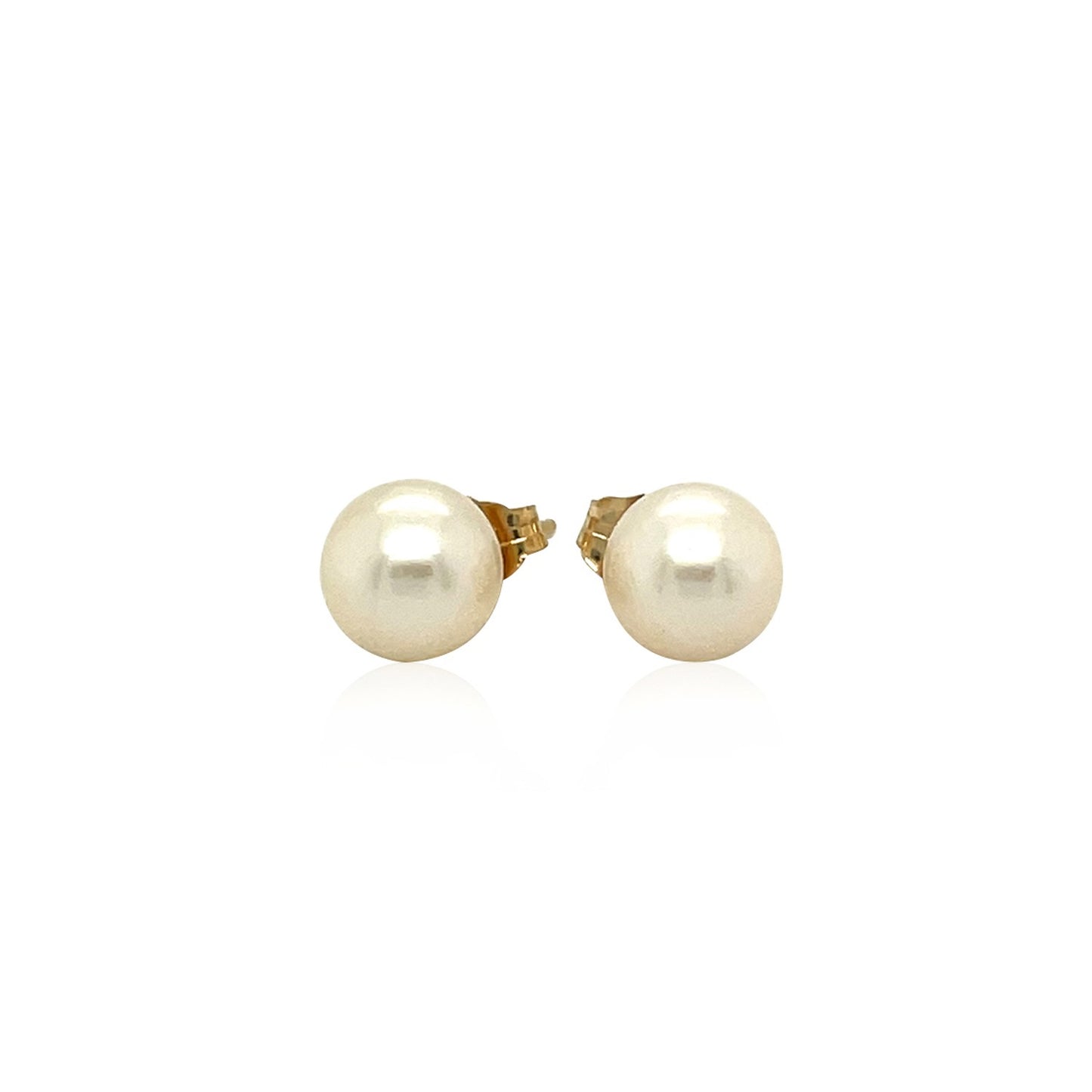 14k Yellow Gold Freshwater Cultured White Pearl Stud Earrings (7.0 mm)-Teresa&#39;s Fashionista LLC