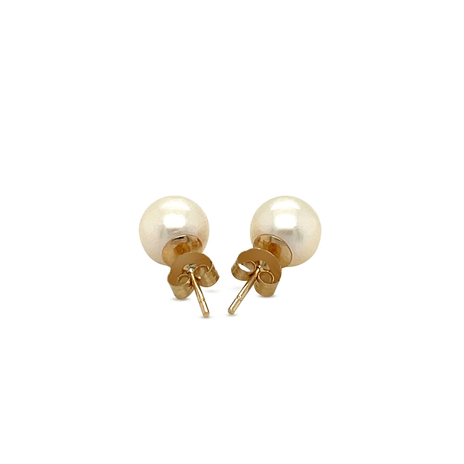 14k Yellow Gold Freshwater Cultured White Pearl Stud Earrings (7.0 mm)-Teresa&#39;s Fashionista LLC