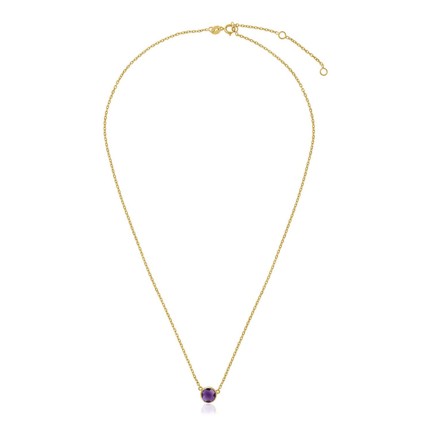 14k Yellow Gold 17 inch Necklace with Round Amethyst-Teresa&#39;s Fashionista LLC