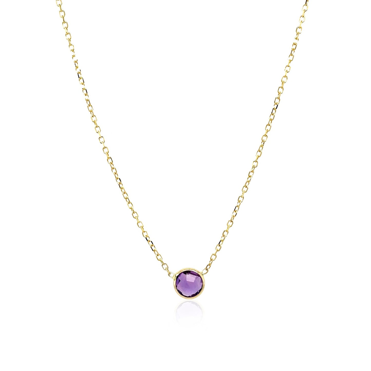 14k Yellow Gold 17 inch Necklace with Round Amethyst-Teresa&#39;s Fashionista LLC