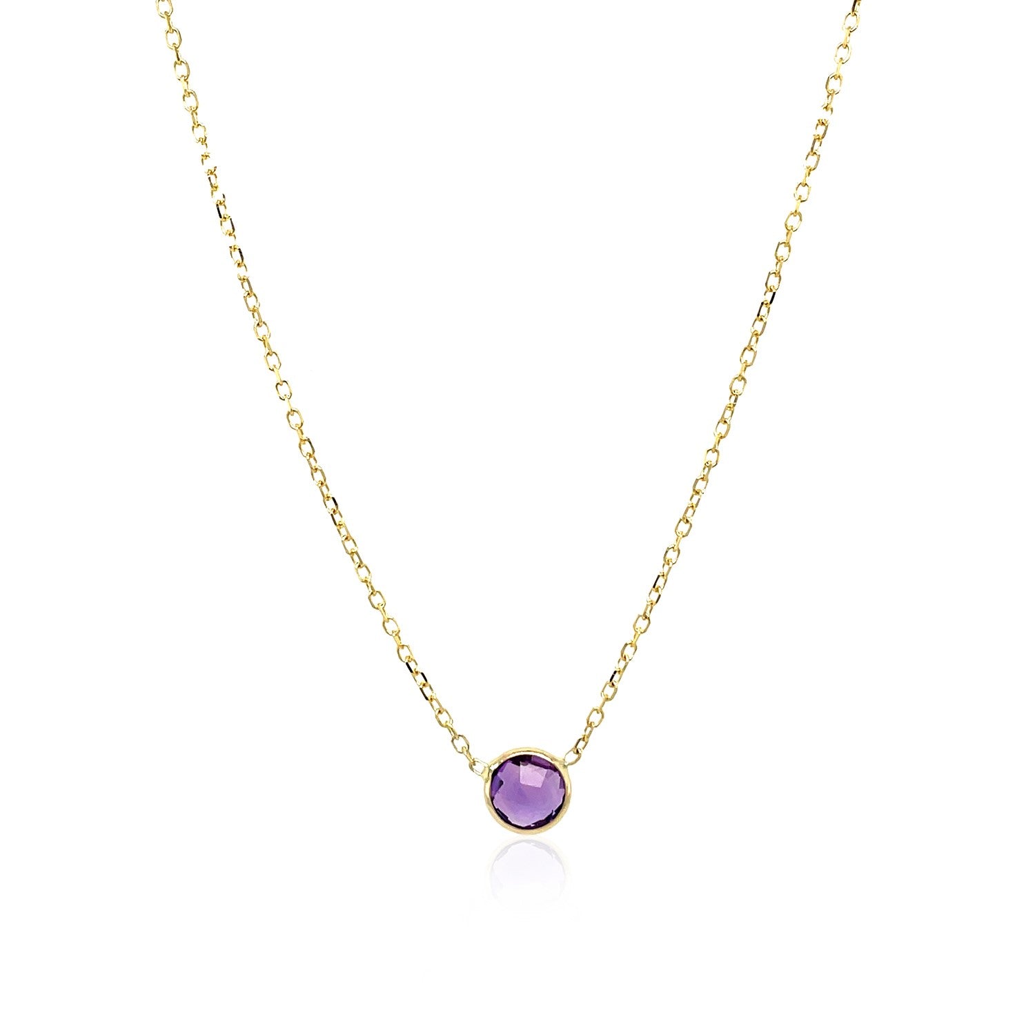 14k Yellow Gold 17 inch Necklace with Round Amethyst-Teresa&#39;s Fashionista LLC