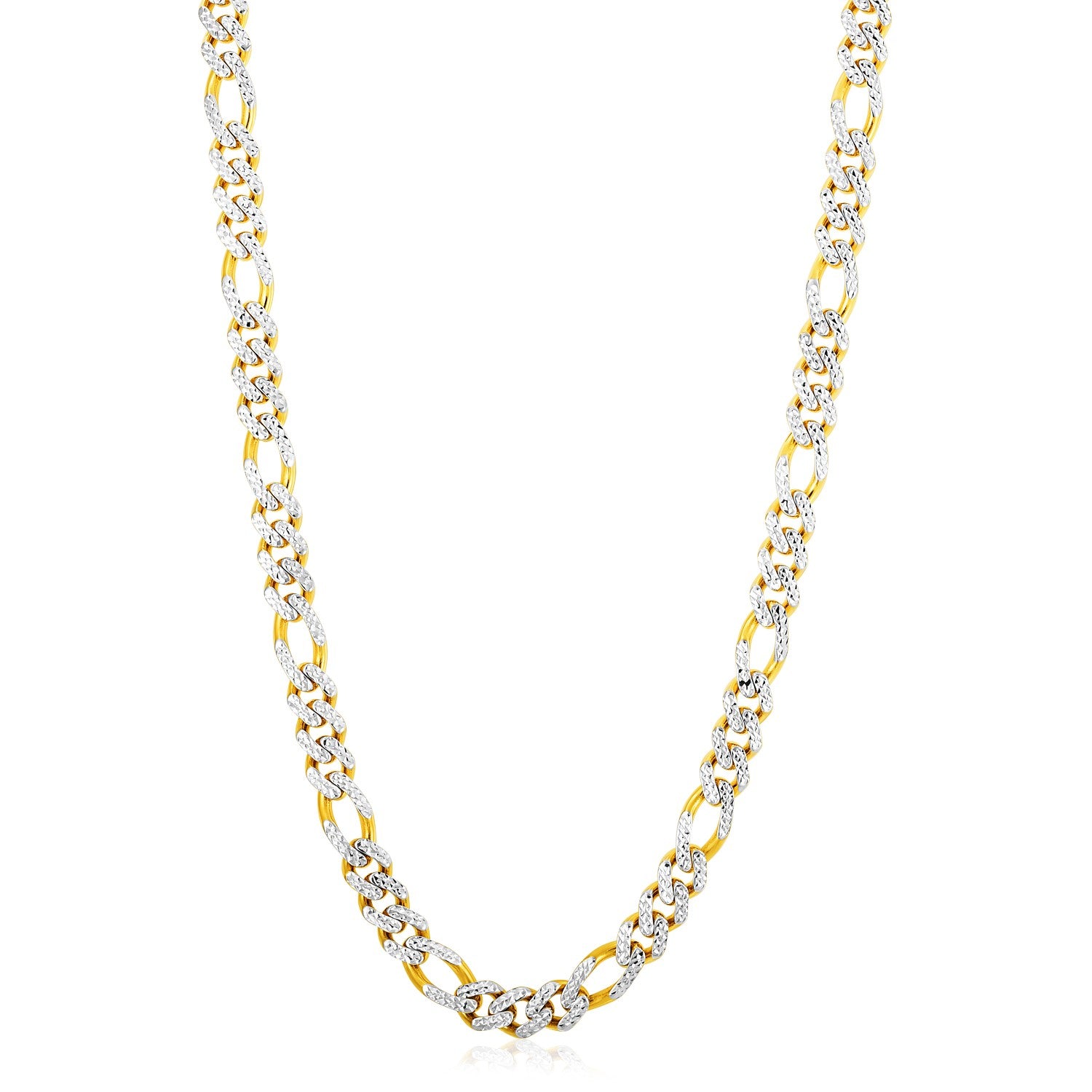 14k Yellow Gold White Pave High Polish Modern Lite Figaro Chain (8.0mm)-Teresa&#39;s Fashionista LLC