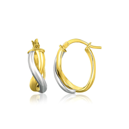 14k Two Tone Gold Oval Twisted Hoop Earrings-Teresa&#39;s Fashionista LLC