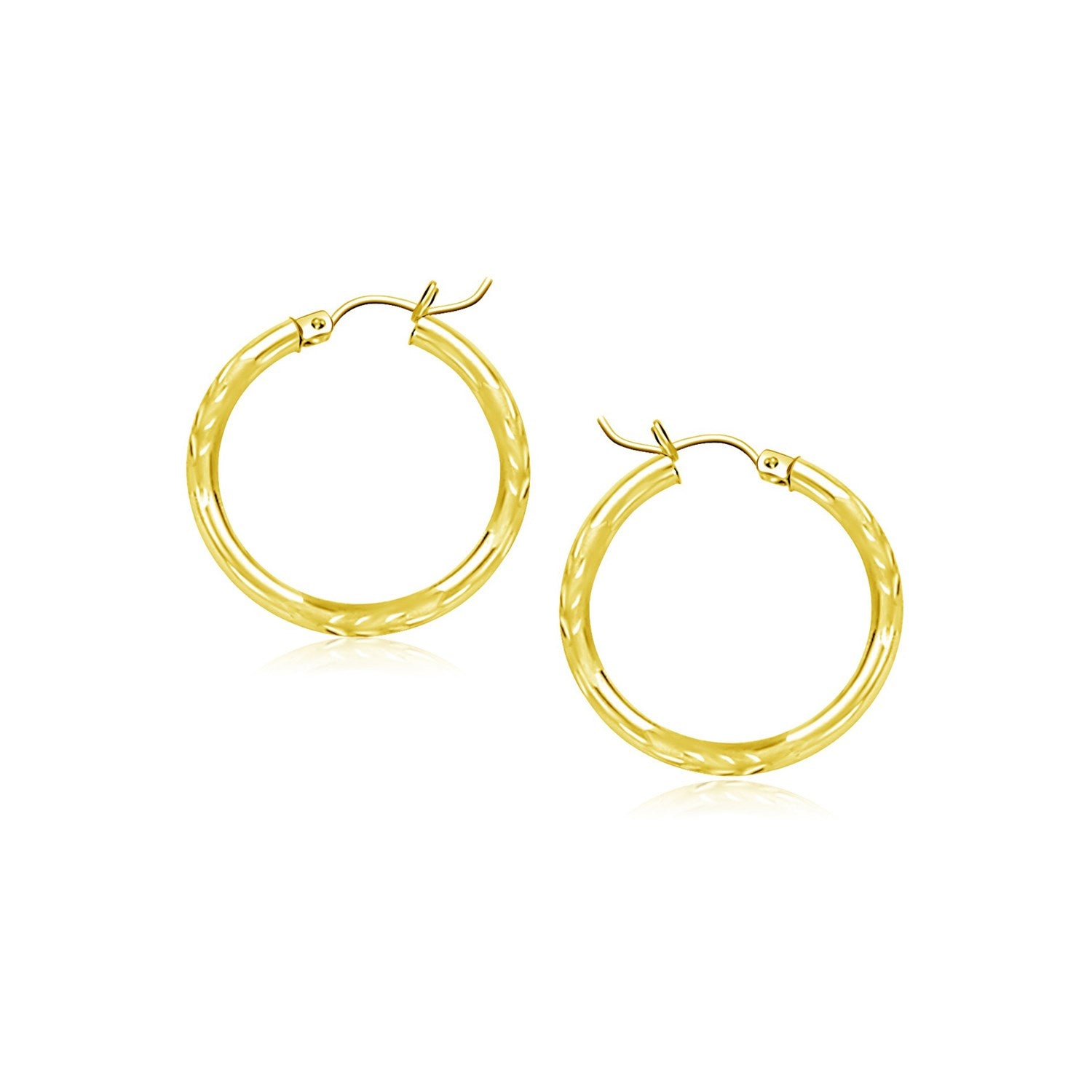 10k Yellow Gold Diamond Cut Hoop Earrings (15mm)-Teresa&#39;s Fashionista LLC