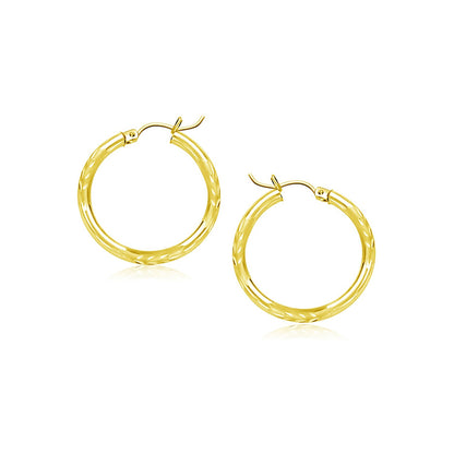 10k Yellow Gold Diamond Cut Hoop Earrings (15mm)-Teresa&#39;s Fashionista LLC