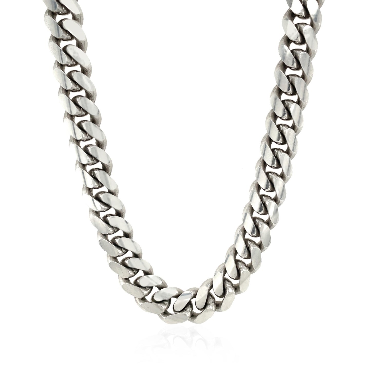 Sterling Silver Rhodium Plated Miami Cuban Chain 9.8mm-Teresa&#39;s Fashionista LLC