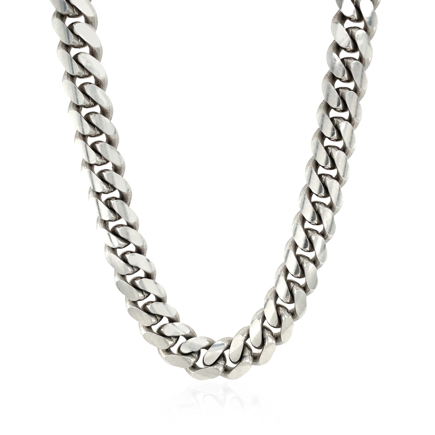 Sterling Silver Rhodium Plated Miami Cuban Chain 9.8mm-Teresa&#39;s Fashionista LLC