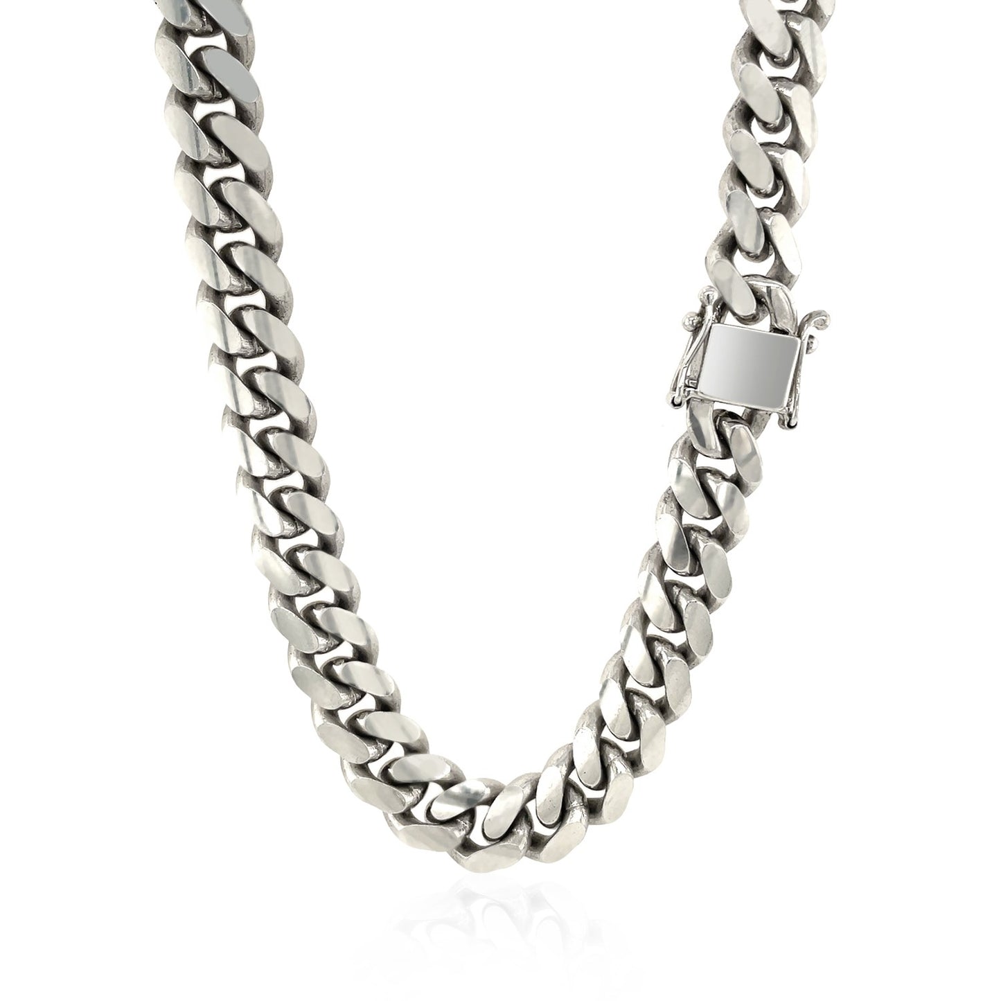 Sterling Silver Rhodium Plated Miami Cuban Chain 9.8mm-Teresa&#39;s Fashionista LLC