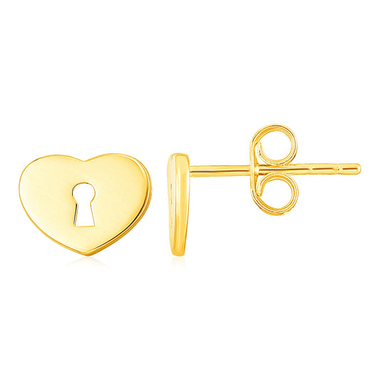 14k Yellow Gold Heart Padlock Stud Earrings-Teresa&#39;s Fashionista LLC