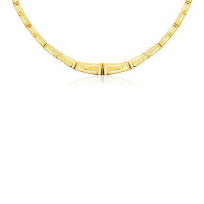 14K Yellow Gold Necklace with Graduated Greek Meander Motif Links-Teresa&#39;s Fashionista LLC