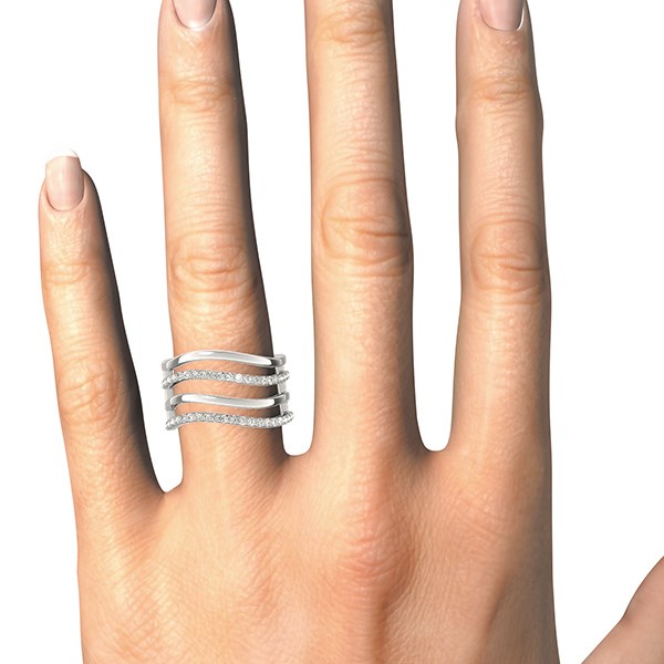 14k White Gold Multiple Band Design Ring with Diamonds (3/8 cttw)-Teresa&#39;s Fashionista LLC