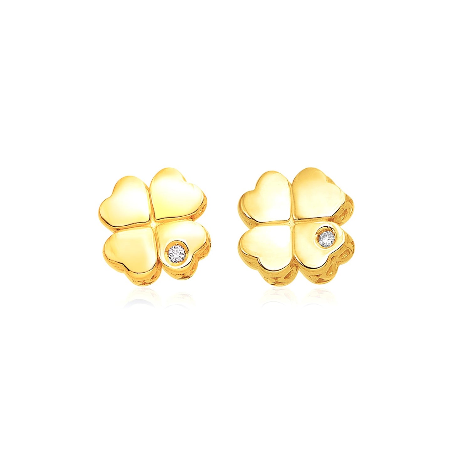 14k Yellow Gold Polished Four Leaf Clover Earrings with Diamonds-Teresa&#39;s Fashionista LLC