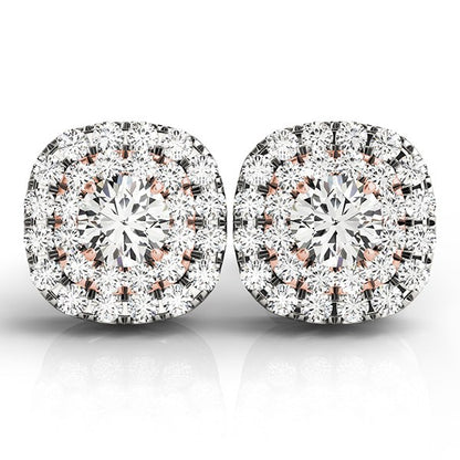 14k White and Rose Gold Cushion Shape Halo Diamond Earrings (3/4 cttw)-Teresa&#39;s Fashionista LLC