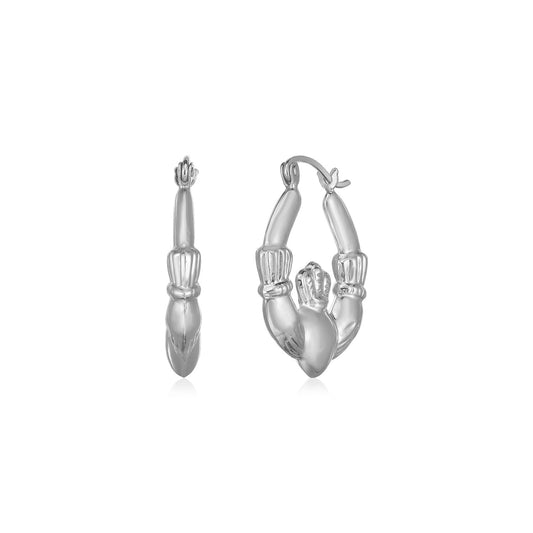 14K White Gold Claddagh Symbol Hoop Earrings-Teresa&#39;s Fashionista LLC