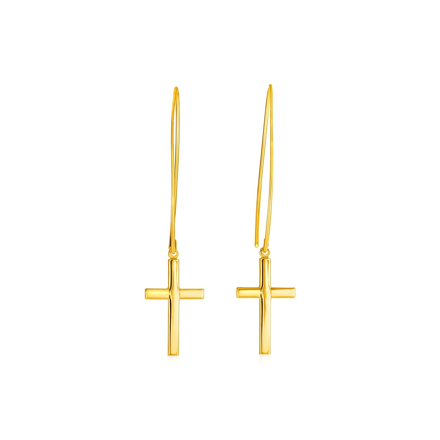 14k Yellow Gold Dangle Cross Earrings-Teresa&#39;s Fashionista LLC