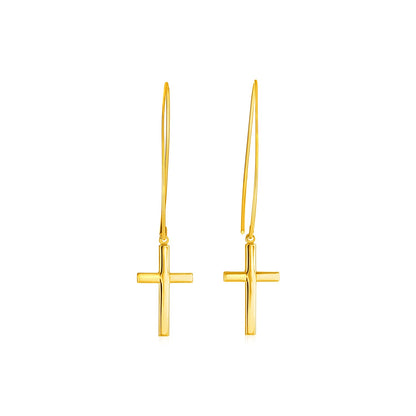 14k Yellow Gold Dangle Cross Earrings-Teresa&#39;s Fashionista LLC