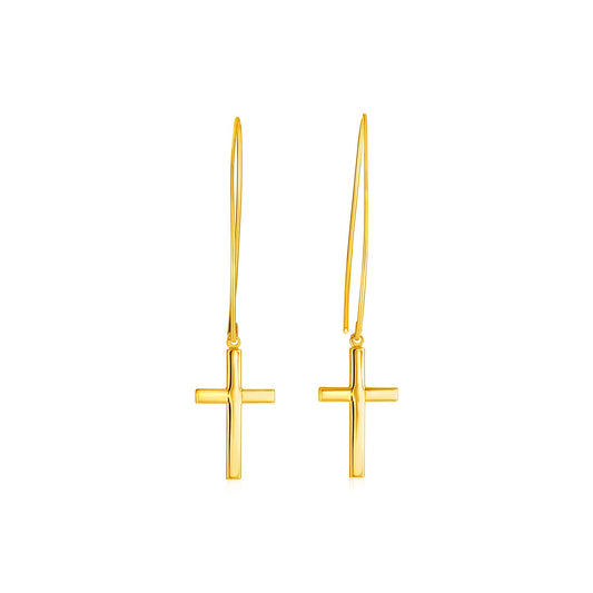 14k Yellow Gold Dangle Cross Earrings-Teresa&#39;s Fashionista LLC