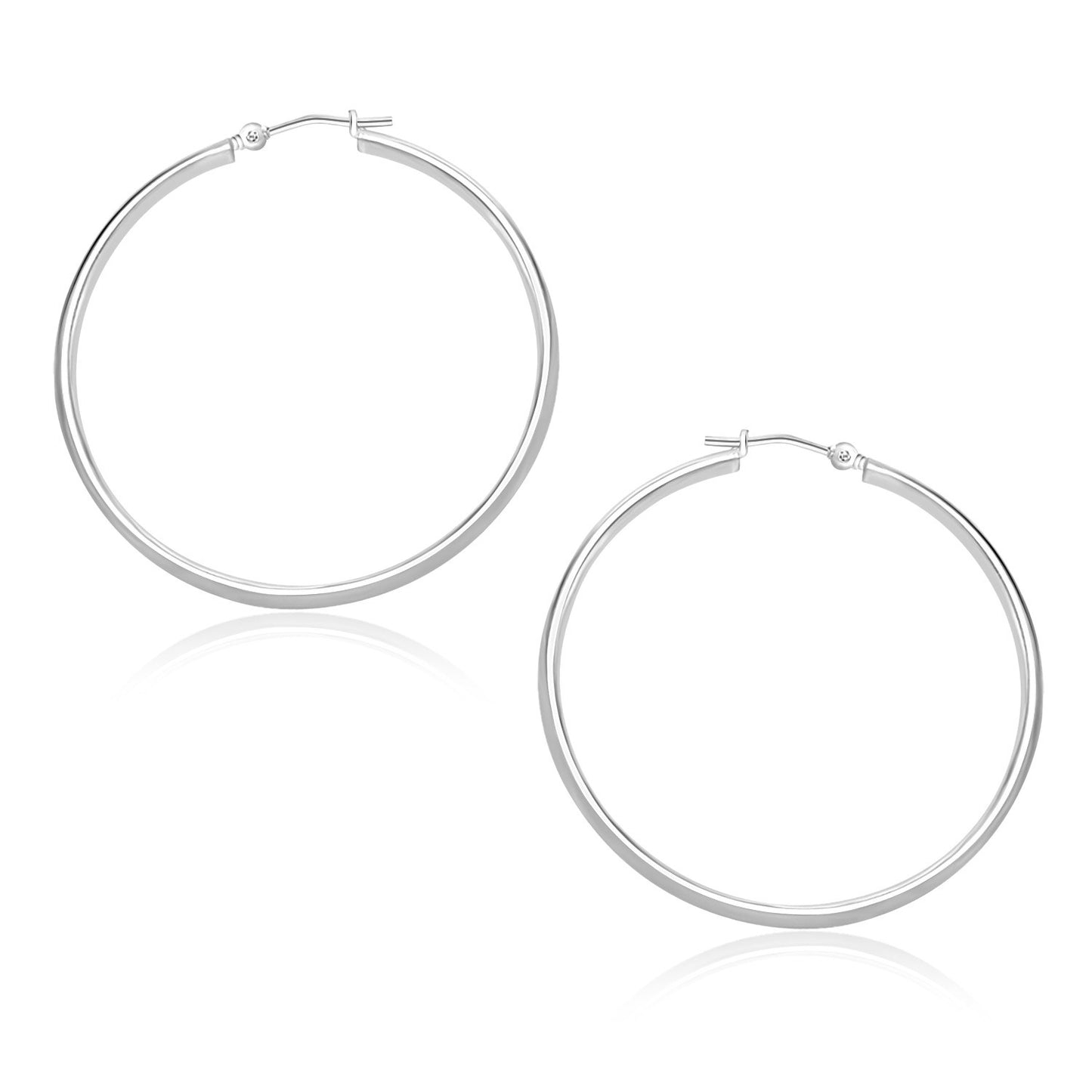 10k White Gold Polished Hoop Earrings (30mm)-Teresa&#39;s Fashionista LLC