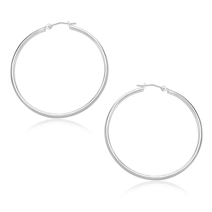 10k White Gold Polished Hoop Earrings (30mm)-Teresa&#39;s Fashionista LLC