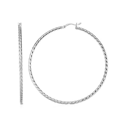 Hoop Earrings with Twist Texture in Sterling Silver-Teresa&#39;s Fashionista LLC