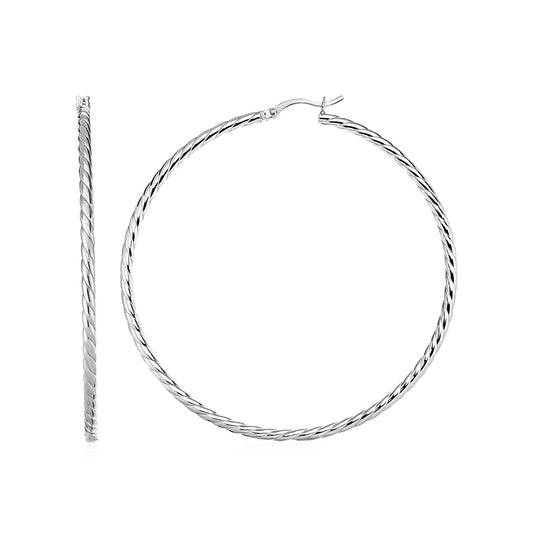 Hoop Earrings with Twist Texture in Sterling Silver-Teresa&#39;s Fashionista LLC