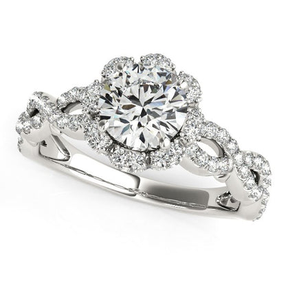 14k White Gold Flower Motif Split Shank Diamond Engagement Ring (1 5/8 cttw)-Teresa&#39;s Fashionista LLC