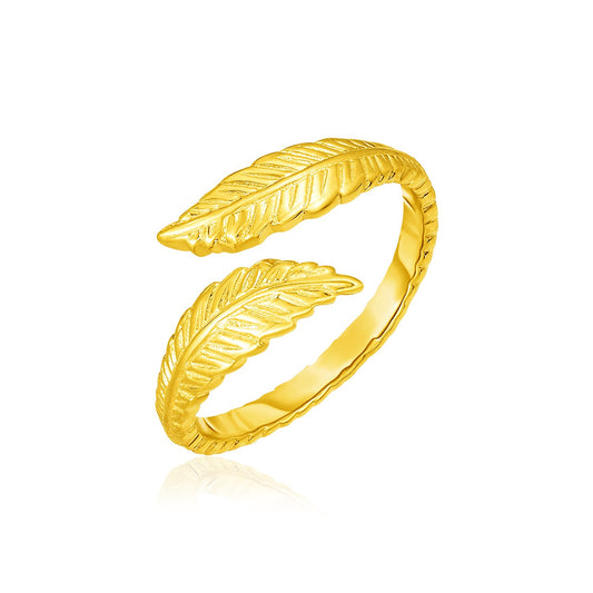 14k Yellow Gold Bypass Style Toe Ring with Leaves-Teresa&#39;s Fashionista LLC