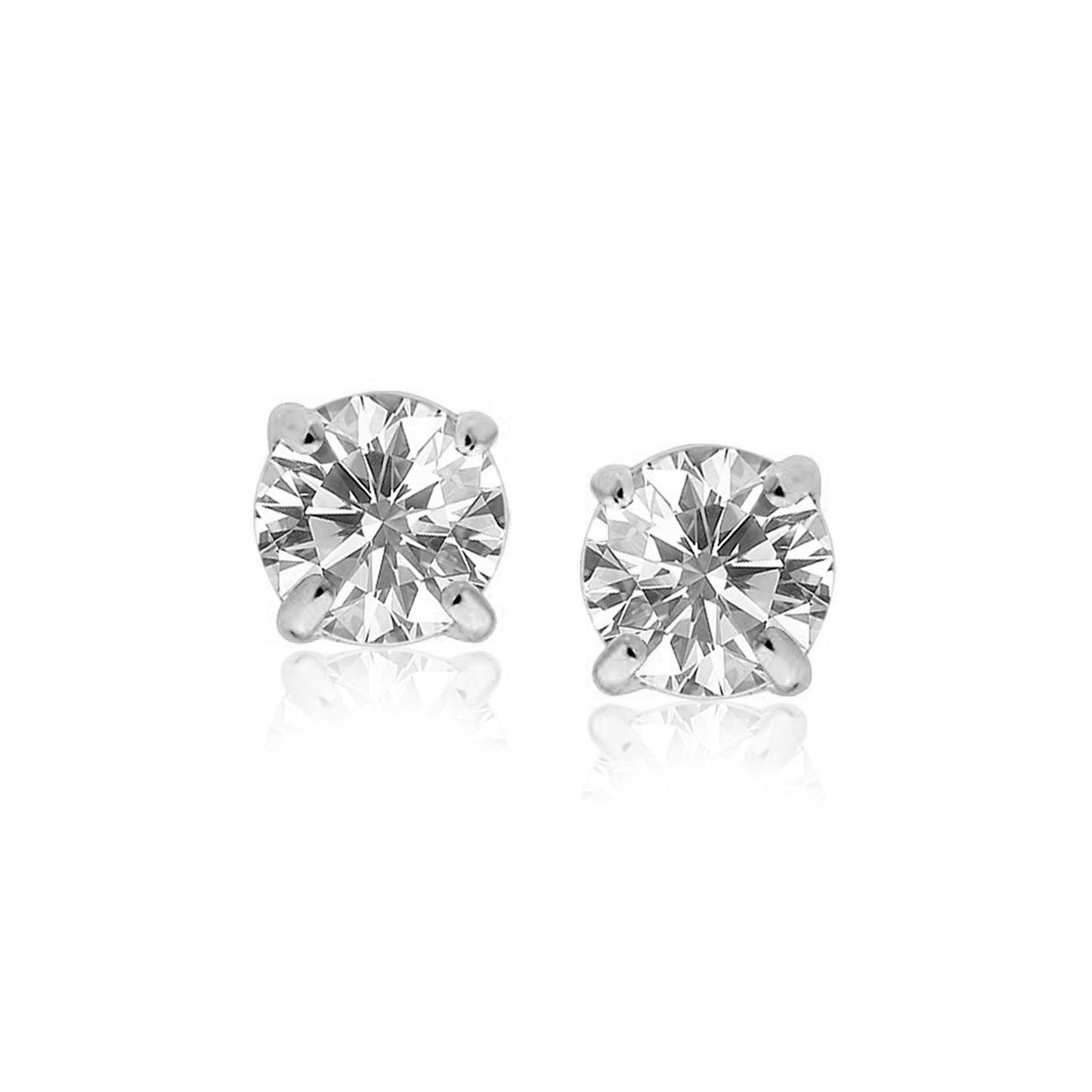 14k White Gold 8.0mm Round CZ Stud Earrings-Teresa&#39;s Fashionista LLC