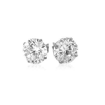 14k White Gold 8.0mm Round CZ Stud Earrings-Teresa&#39;s Fashionista LLC