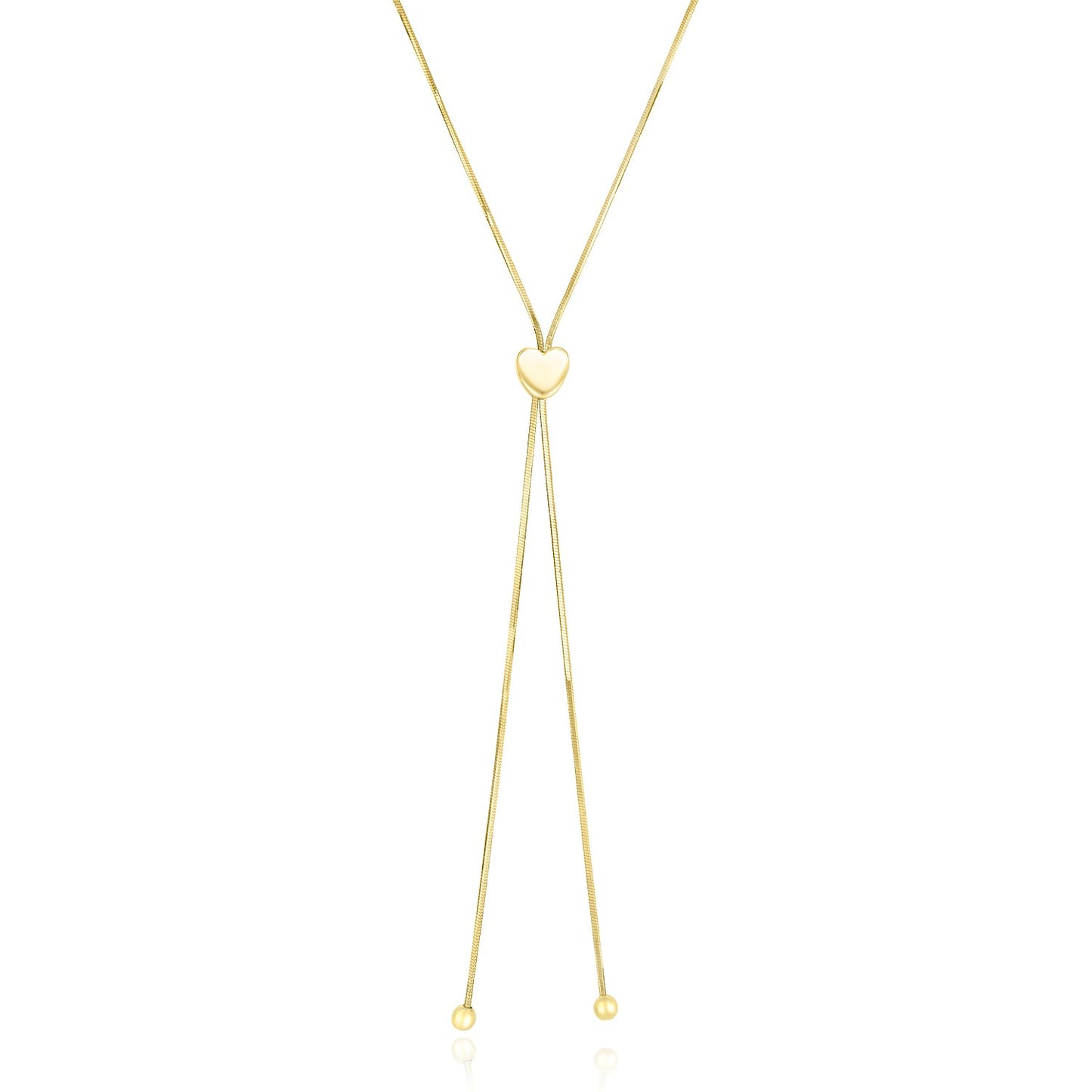 14k Yellow Gold Adjustable Heart Style Lariat Necklace-Teresa&#39;s Fashionista LLC