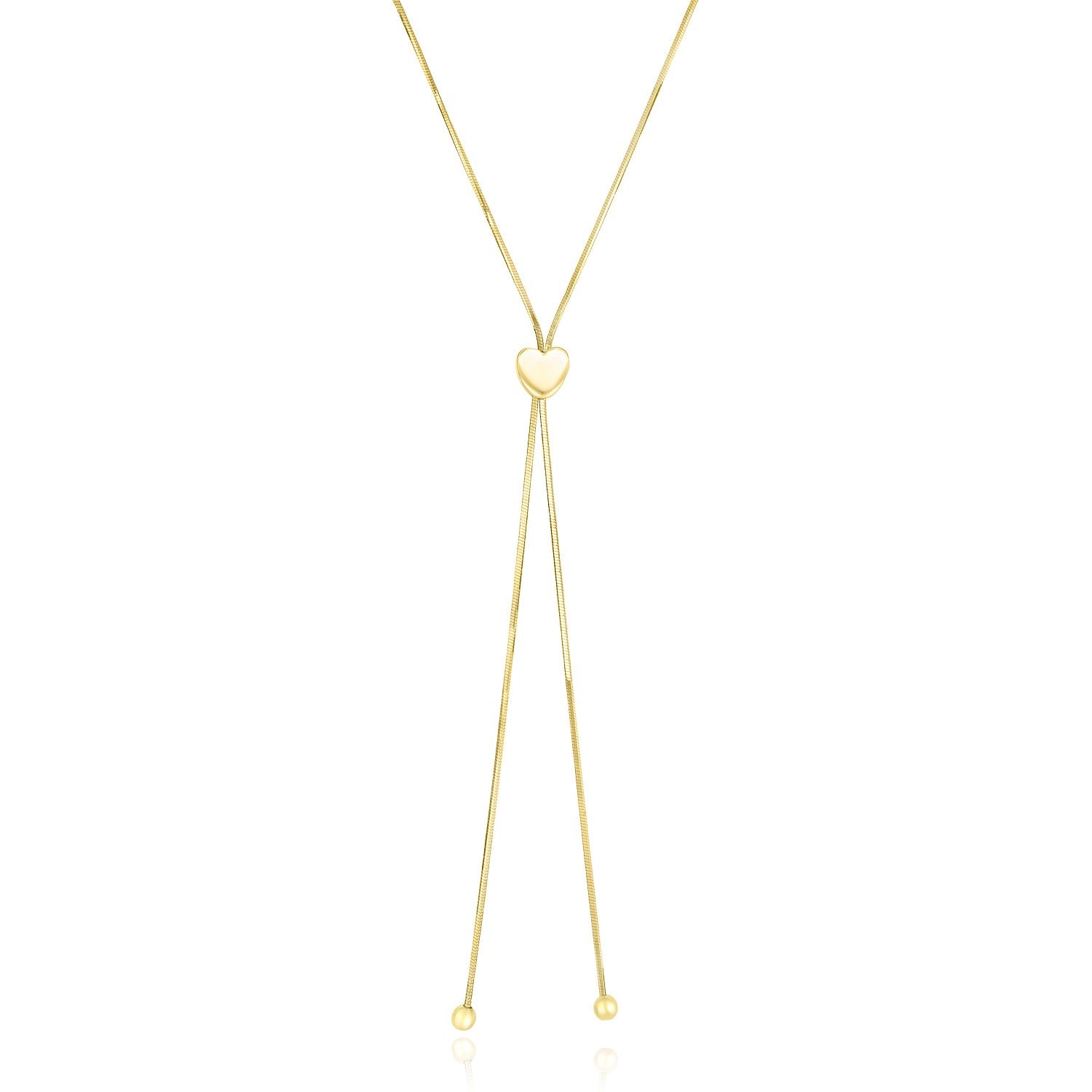 14k Yellow Gold Adjustable Heart Style Lariat Necklace-Teresa&#39;s Fashionista LLC