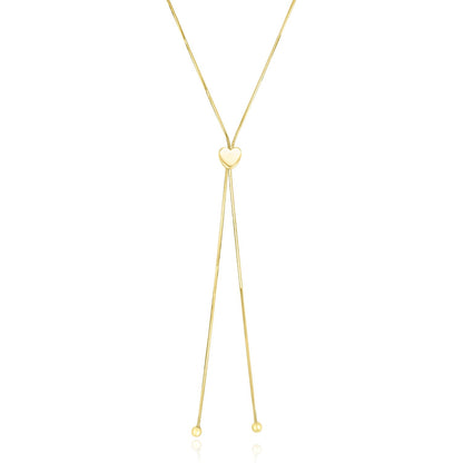 14k Yellow Gold Adjustable Heart Style Lariat Necklace-Teresa&#39;s Fashionista LLC